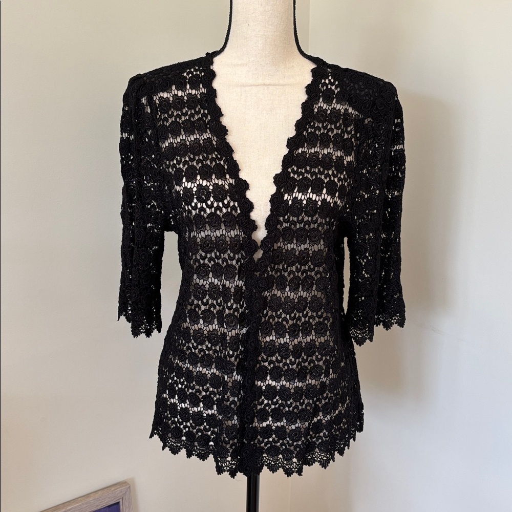 Black Lace Cardigan with Short Sleeves